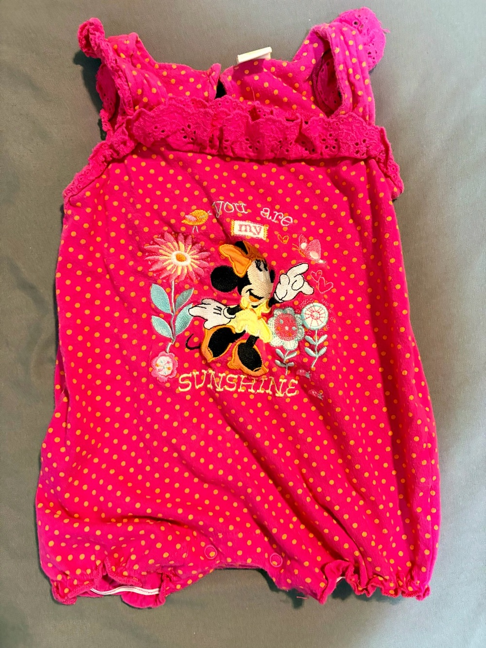Disney Baby Minnie Mouse Girls 6-12 Months Pink Ruffle Summer Romper/100% Cotton